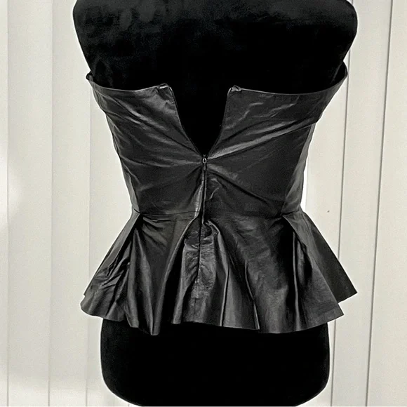 BLANC NOIR Leather Suede Sleeveless Peplum Bustier Top Sweetheart Neckline Black - Picture 4 of 8